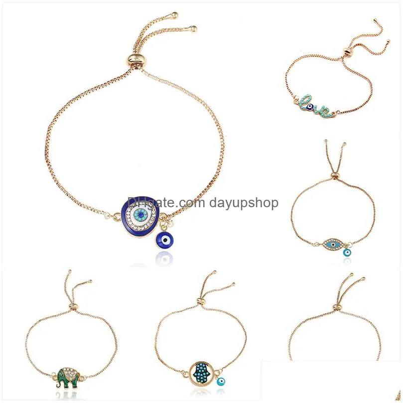 new turkey blue evil eye bracelets for women men good luck hamsa hand elephant love letter charm adjustable chains bangle fashion