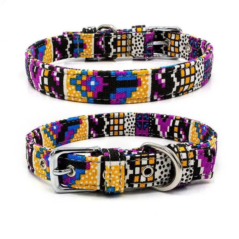 dog collar fashion canvas colorful print dog collars adjustable pin buckle rings pet supplies durable