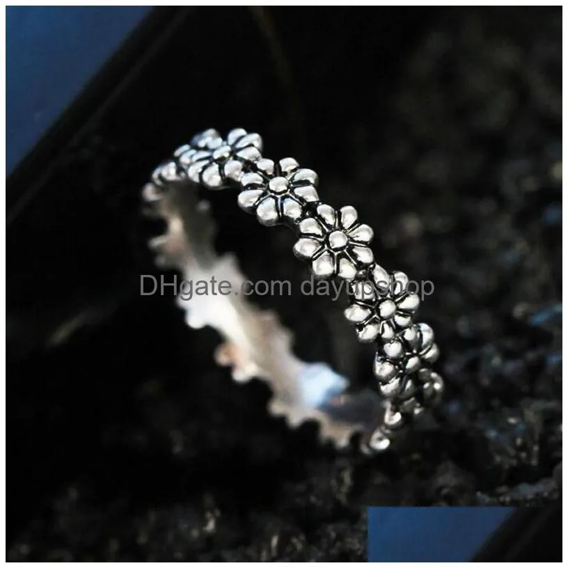 cluster rings retro thai silver daisy simple chrysanthemum flower tail for women wedding jewelry anniversary gifts whole sale