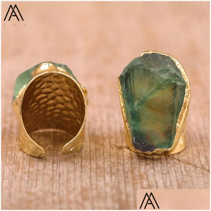 wedding rings natural australian jades stone slab beads open adjustable women gemstones gold finger jewelry dropship