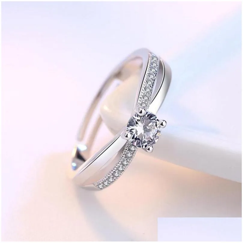 cluster rings 925 sterling silver wedding ring for women cross zirconia luxury opening anel de prata valentine`s day present s-r131