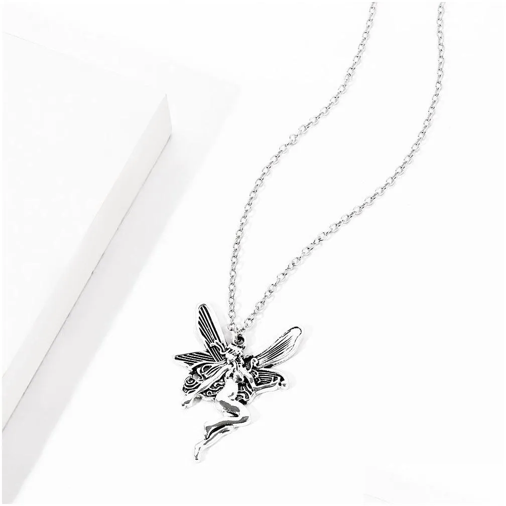 ancient punk statement angel fairy wings pendant necklace for women chains choker jewelry goth gothic vintage accessories