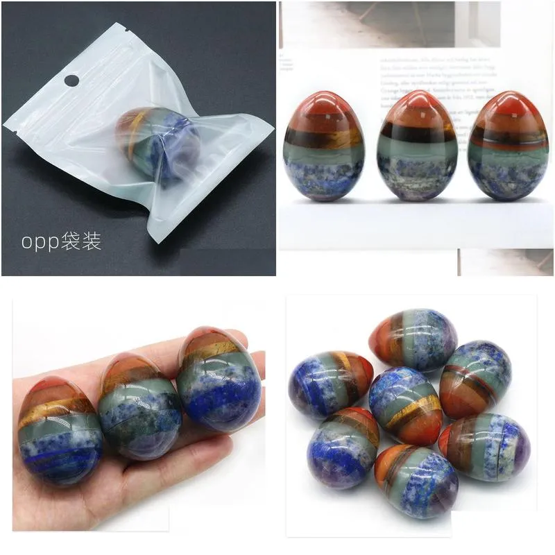 48mm Egg Shaped Natural Crystal Tiger Eye Gemstone Colorful Stone Splicing Process 7 Chakra Easter Color Egg