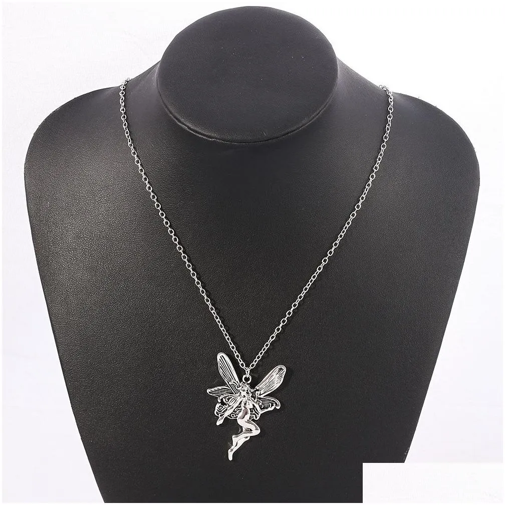 ancient punk statement angel fairy wings pendant necklace for women chains choker jewelry goth gothic vintage accessories