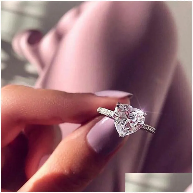 wedding rings classic trendy white gold sweet heart-shaped minimalism and romantic cubic zircon ring for women gift aesthetic