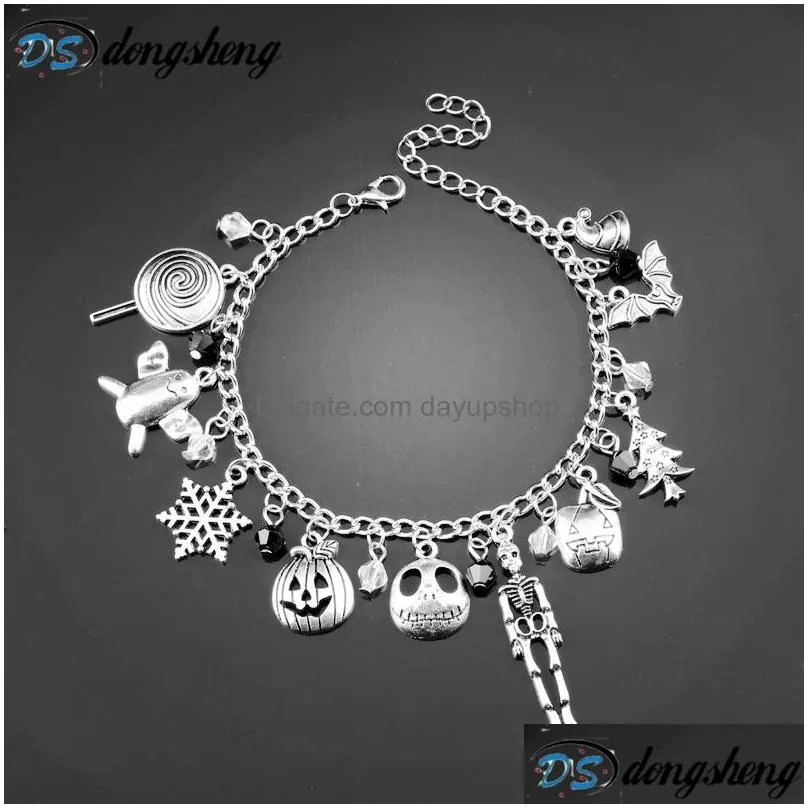 link chain dongsheng the nightmare before christmas charm bracelet halloween jack skellington sally snowflakes skull pumpkin