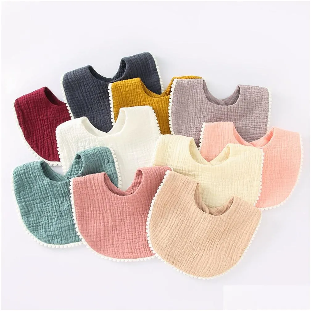 cotton pompom baby bibs solid color absorbent baby tassel bib born burp cloths bandana scarf for kids girls feeding item