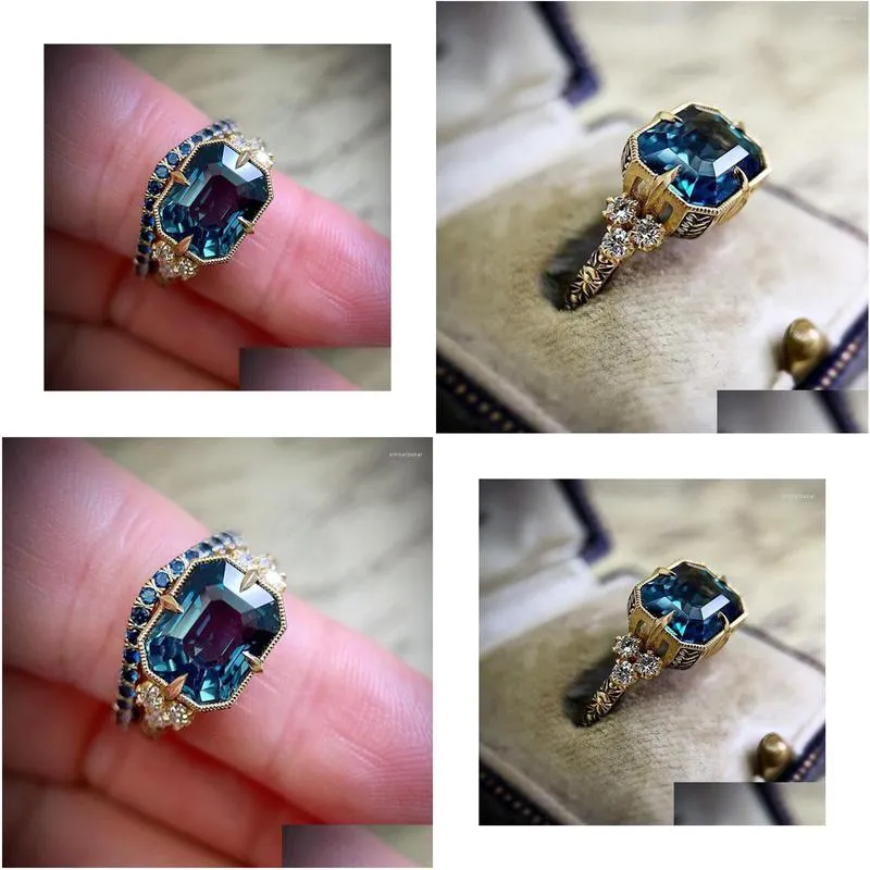 wedding rings classic blue zircon fashion ring for women engagement bands jewelry anniversary party gift