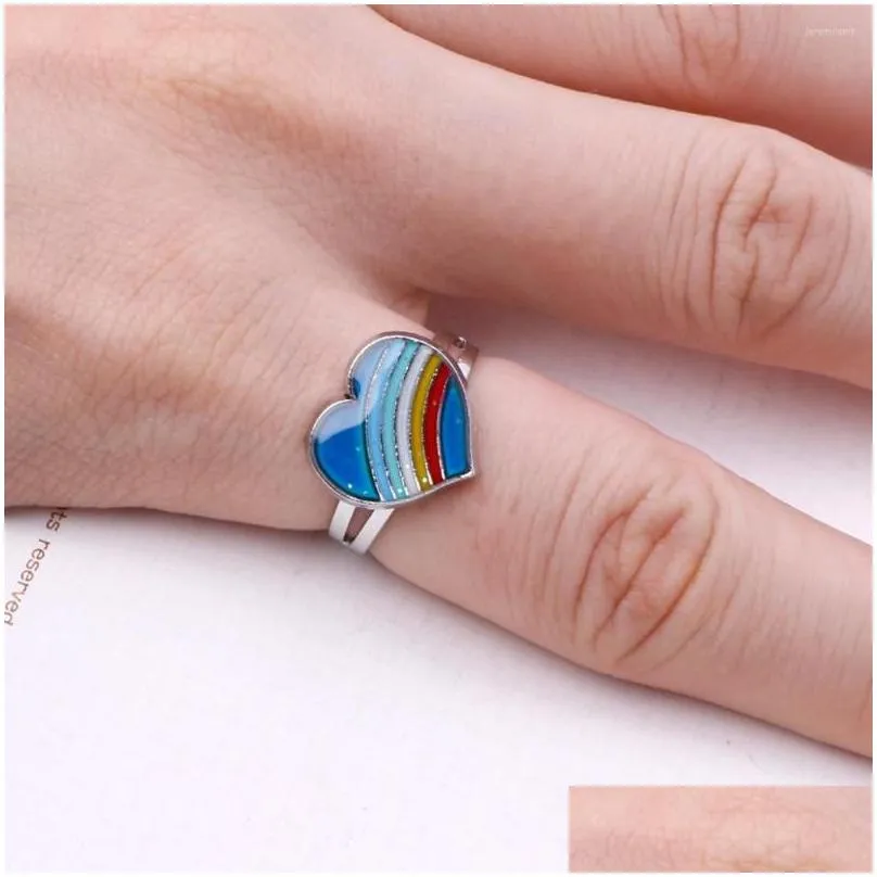 cluster rings for creative temperature change multi color ring men`s hip hop rock festival party jewelry presents teenagers