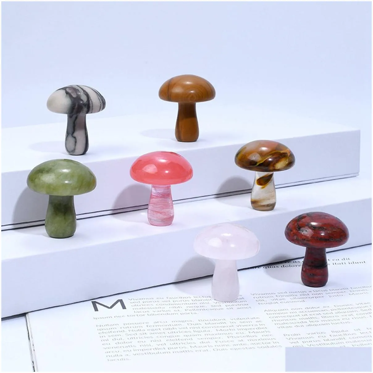 Natural Crystal Rose Quartz Carved Mushroom Shape Gemstone Charm Plant Style Pendant Home Decoration Accessories