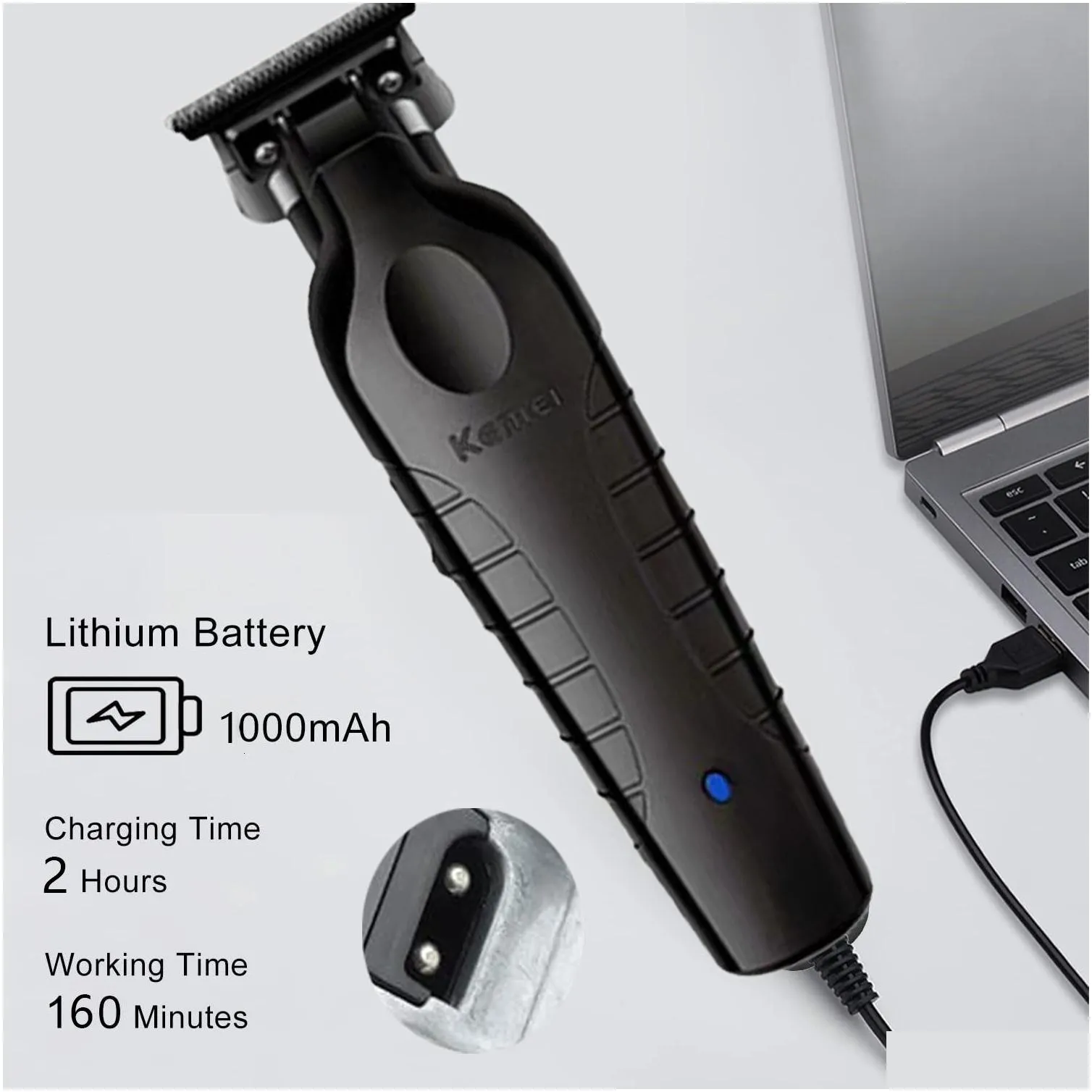 Electric Shavers Kemei 2296 Barber Cordless Hair Trimmer 0mm Zero Gapped Carving Clipper Detailer Professional Finish Cutting Machine