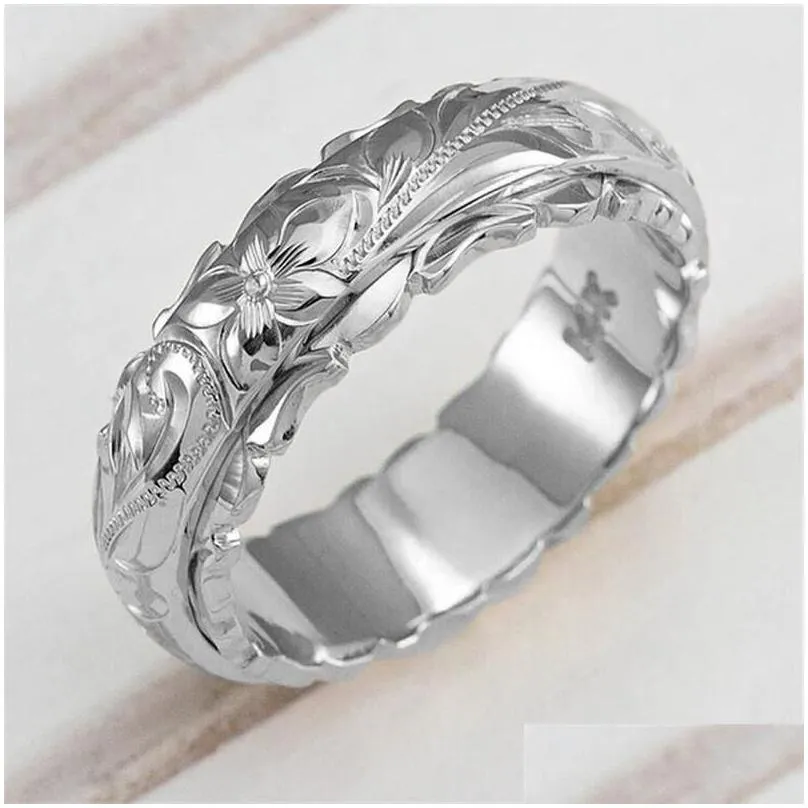 wedding rings fashion rose gold silver color ring female vintage carving flower for women jewelry luxury bridal engagement