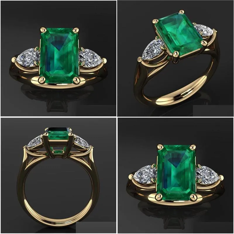 wedding rings style green crystal zircon for women gold color ring fashion jewelry