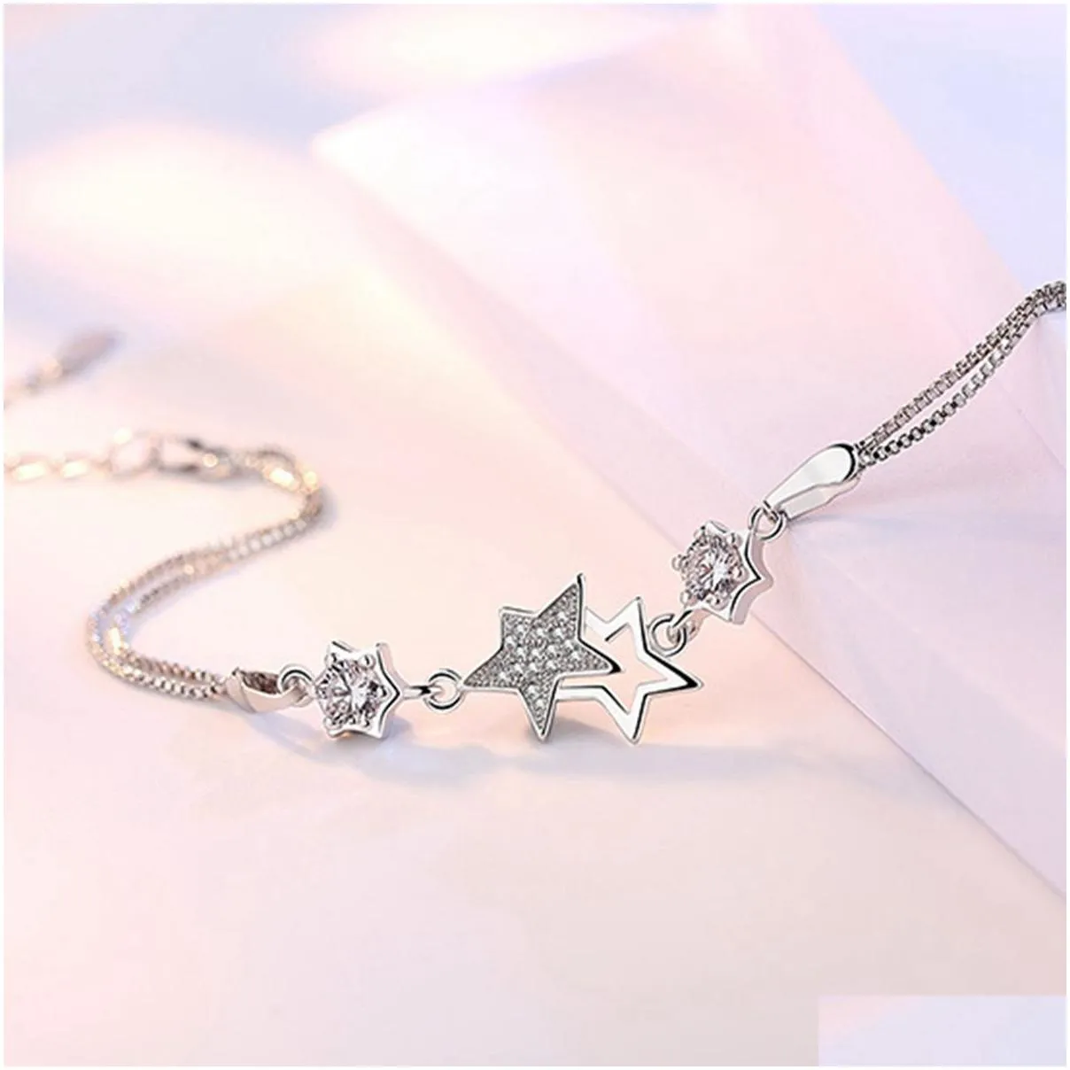 Women Flower Link Bracelet Adjustable Alloy Metal Chain Anklet Jewelry Infinity CZ Rhinestone Bangle for her Valentines Mother Day