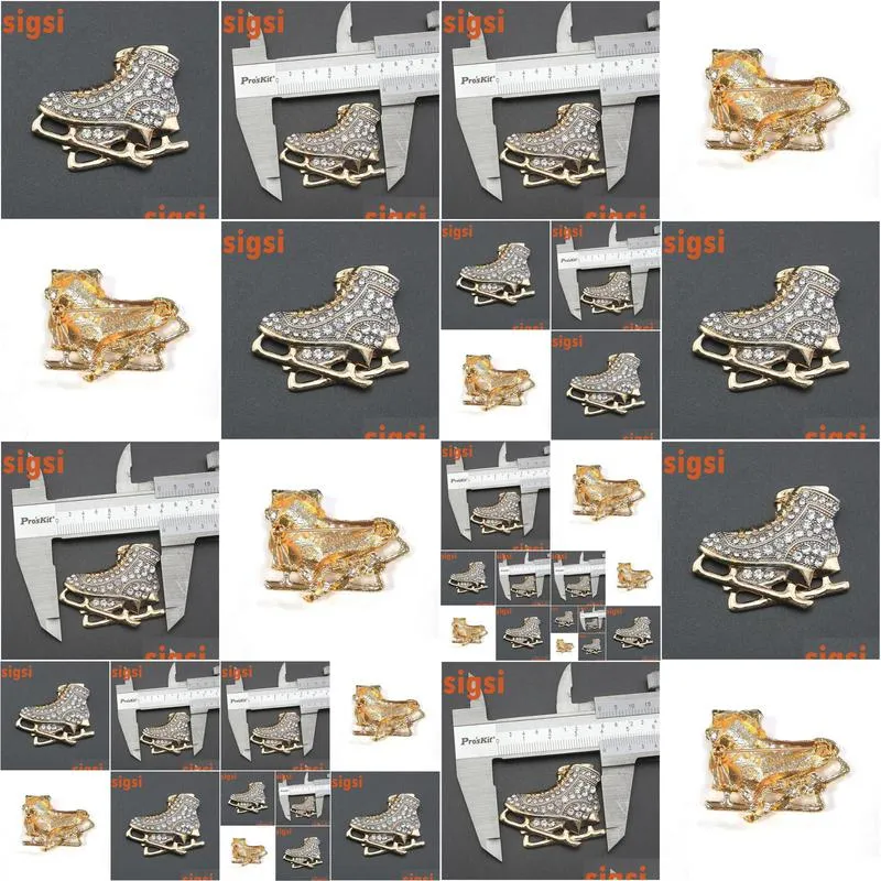 pins, brooches 50/100pcs rollerskate skate shoes gold tone clear rhinestone brooch pin for gift