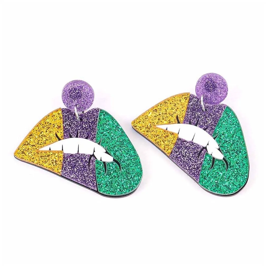 New Acrylic Mardi Gras Stud Earrings Fashion Jewelry Exaggerated Lobster Clown Hat Mouth Feather Earrings For Women Accessories