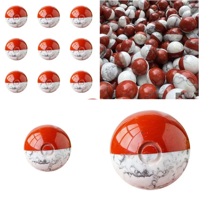 Handmade Craved Gemstone Spirit Balls Natural Howlite Red Jasper Genie Stone Game Play Spheres for Decor