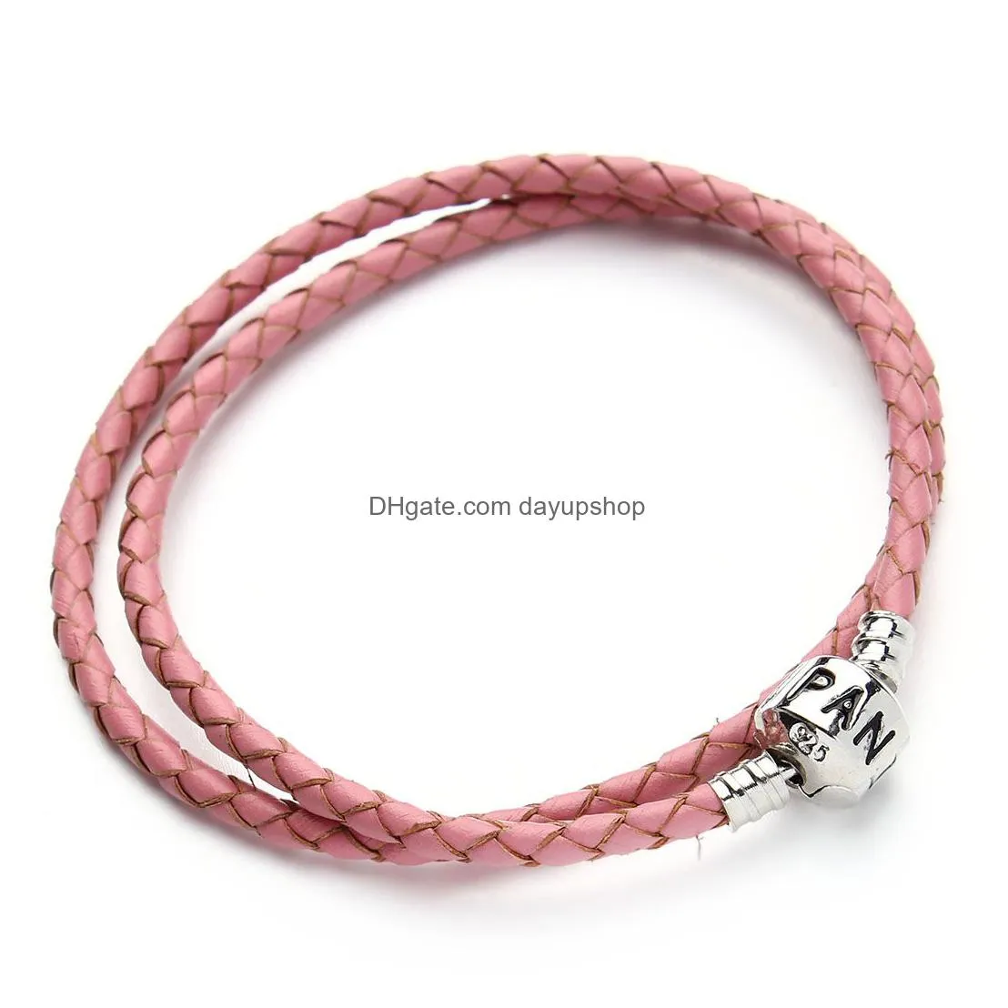 925 sterling silver 2022 new fashion double layer braided leather bracelet men women magnetic clasps charm bracelets pulseras male female