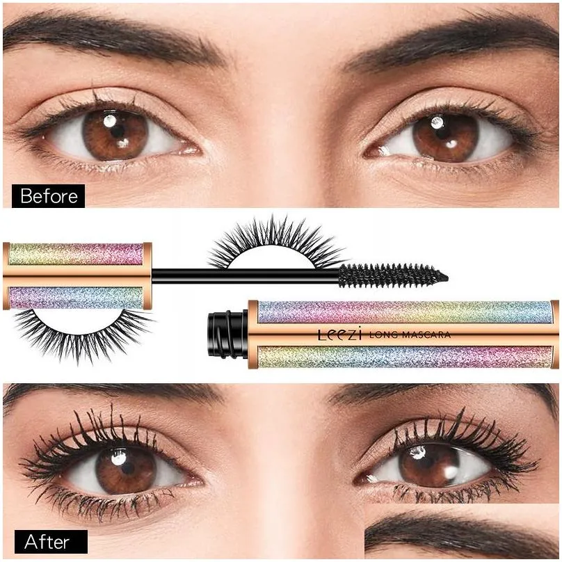 leezi star 4d silk fiber eyelash mascara thick culing waterproof long lasting eyelash extension lengthening black mascara