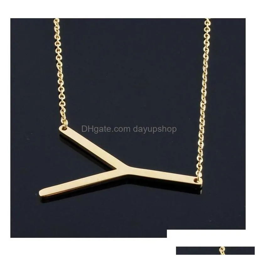 women fashion sideways personalized az letter name initial gold silver plated stainless steel necklace pendant f wmtups