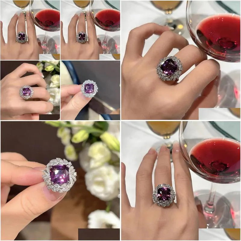 wedding rings flower super flash luxury purple bright zirconia jewelry lady ring prom valentine`s day anniversary gift d840