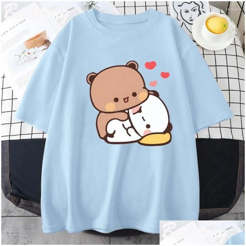 Women`s T Shirts Panda Bear Bubu Dudu Shirt Couple Tops Love You Cute Print Summer Short-Sleeved O-neck Cotton Casual Harajuku Woman