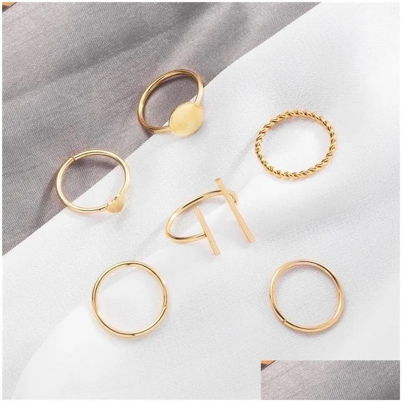 wedding rings fashion gold color round heart geometric set for women minimalism thin circle open ring joint knuckle female jewelry