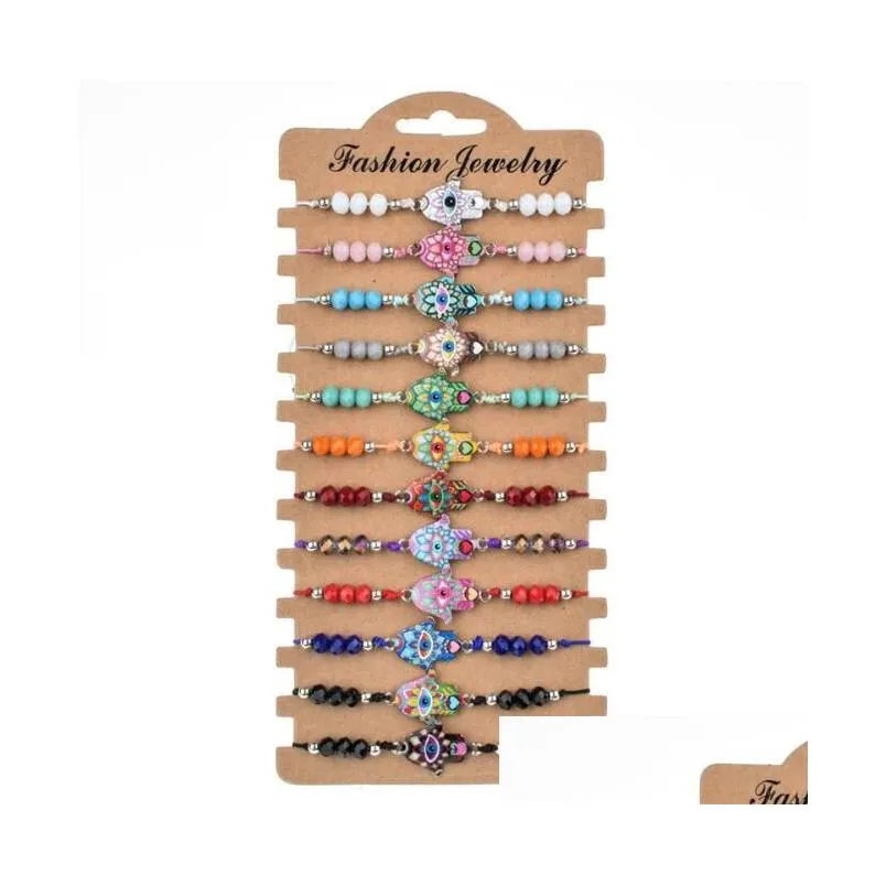 ladies alloy color crystal bead bracelet hand woven card bracelet fashion jewelry 12pcs/set gc207