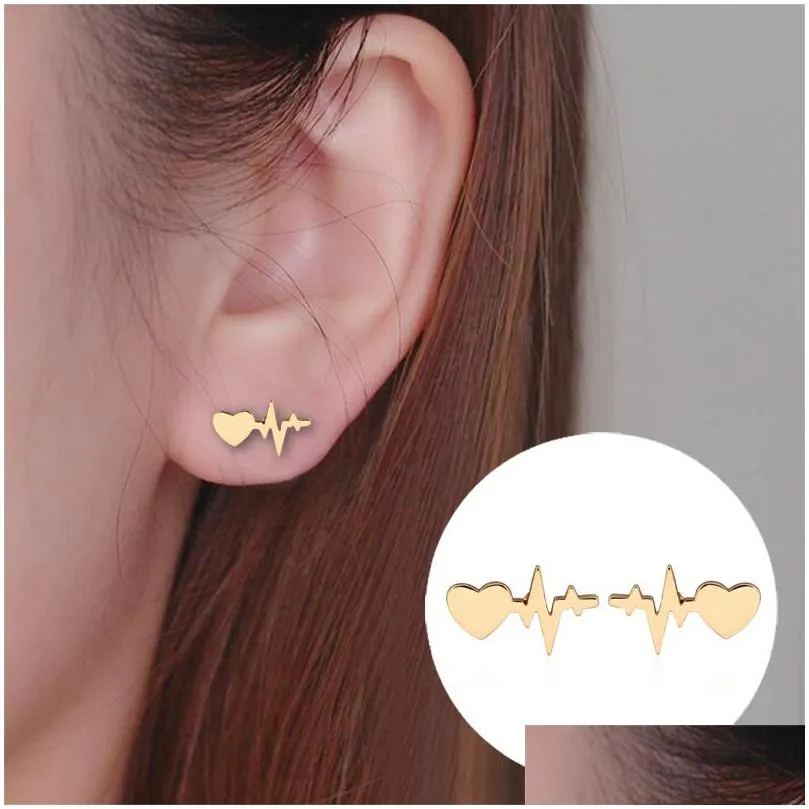 new fashion love heart with heartbeat stud earrings women electrocardiogram earings girl gifts brincos