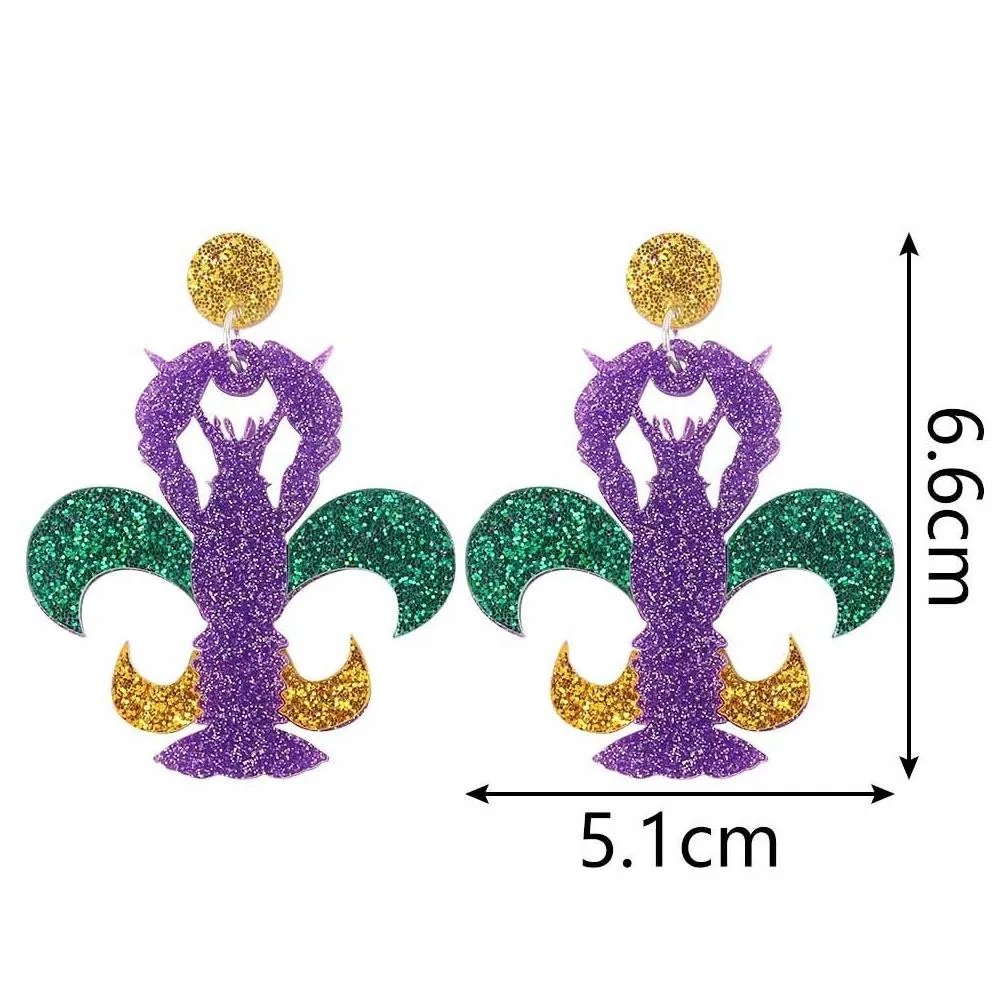 New Acrylic Mardi Gras Stud Earrings Fashion Jewelry Exaggerated Lobster Clown Hat Mouth Feather Earrings For Women Accessories