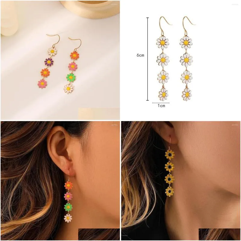hoop earrings for women creative small  ol fashion little daisy shape dripping oil white yellow color trend versatile