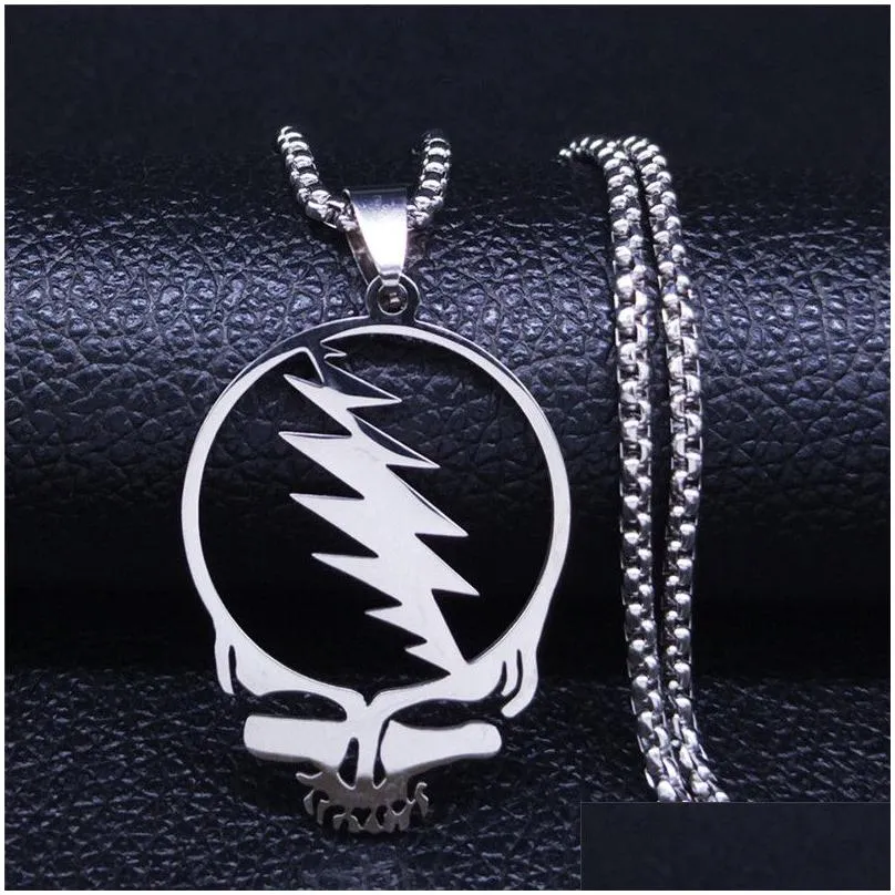 grateful dead skull stainless steel chain necklace for men/women silver color jewelry cadenas mujer n4206s031