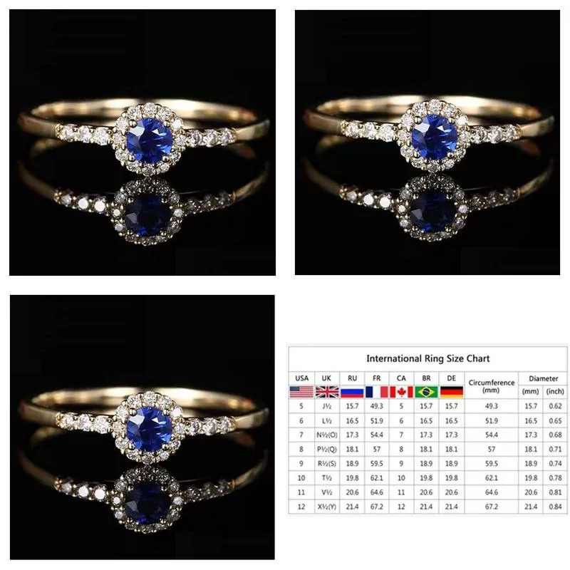 wedding rings royal blue card colored gemstone copper inlaid zircon design adjustable ladies ring party engagement jewelry gift