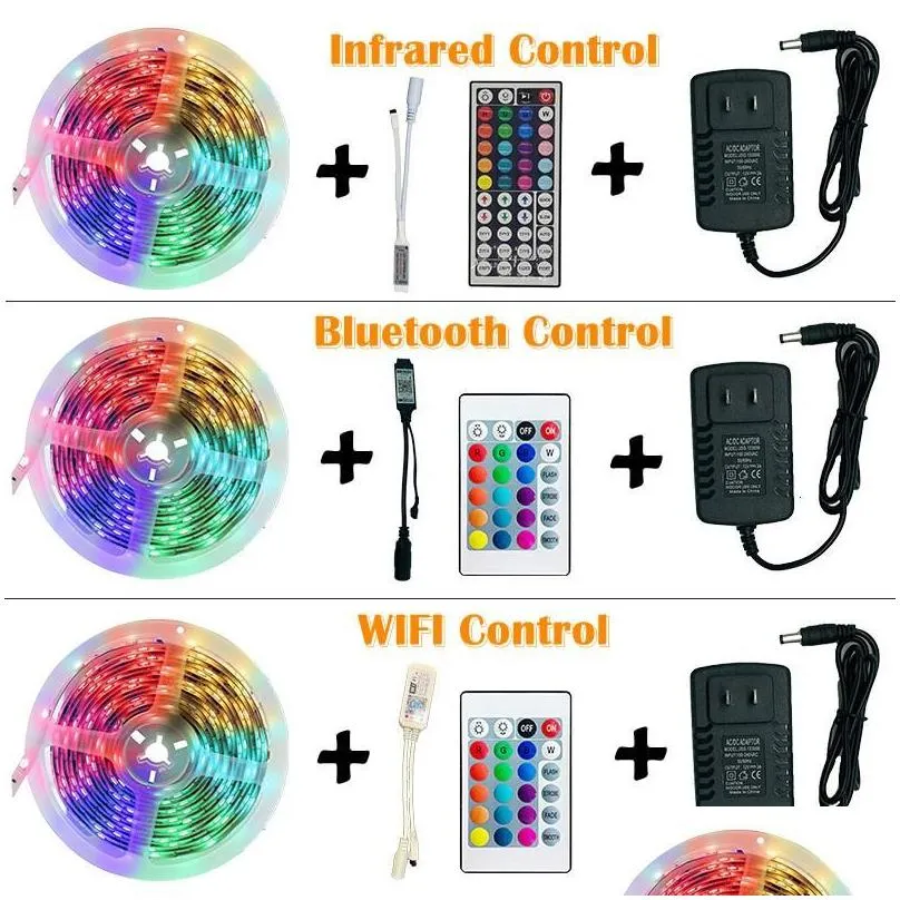 Strips Led Strip Light RGB Flexible Lamp Luces Ribbon Tape Diode DC12V SMD IR Blutooth WIFI Controller Lights