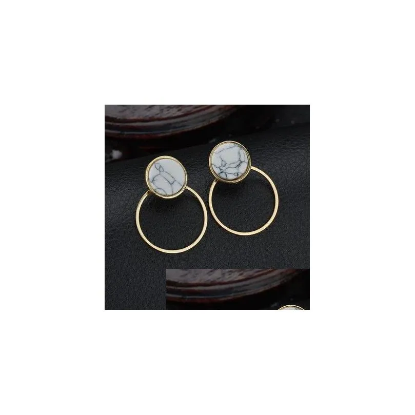 new fashion design geometric round white marble dangle earrings for woman charm jewelry gift