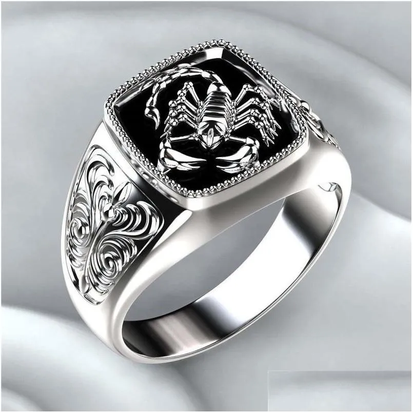 cluster rings domineering men`s retro poison scorpion ring enamel fashion creative jewelry punk style size 13