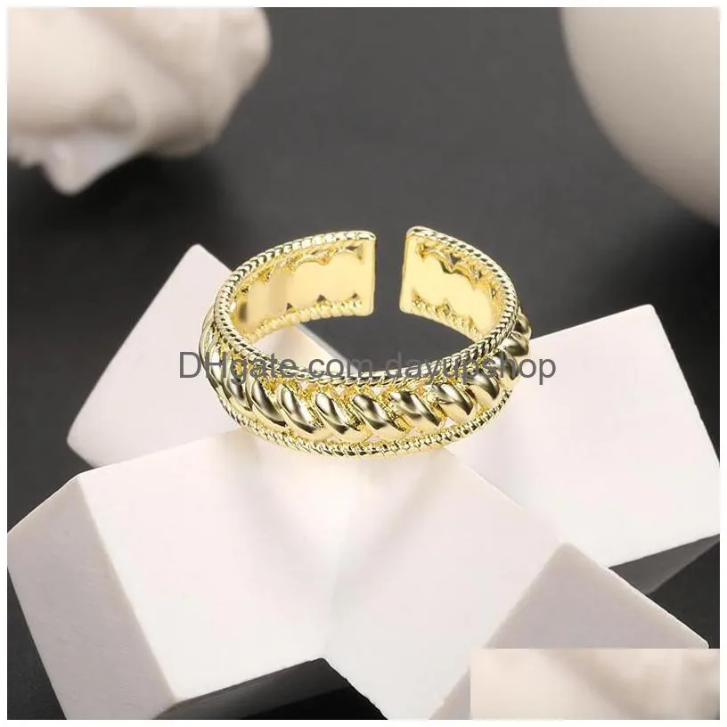 cluster rings gold braided for women men stainless steel twisted rope ring spiral hollow open wide bands finger accessories jewelry