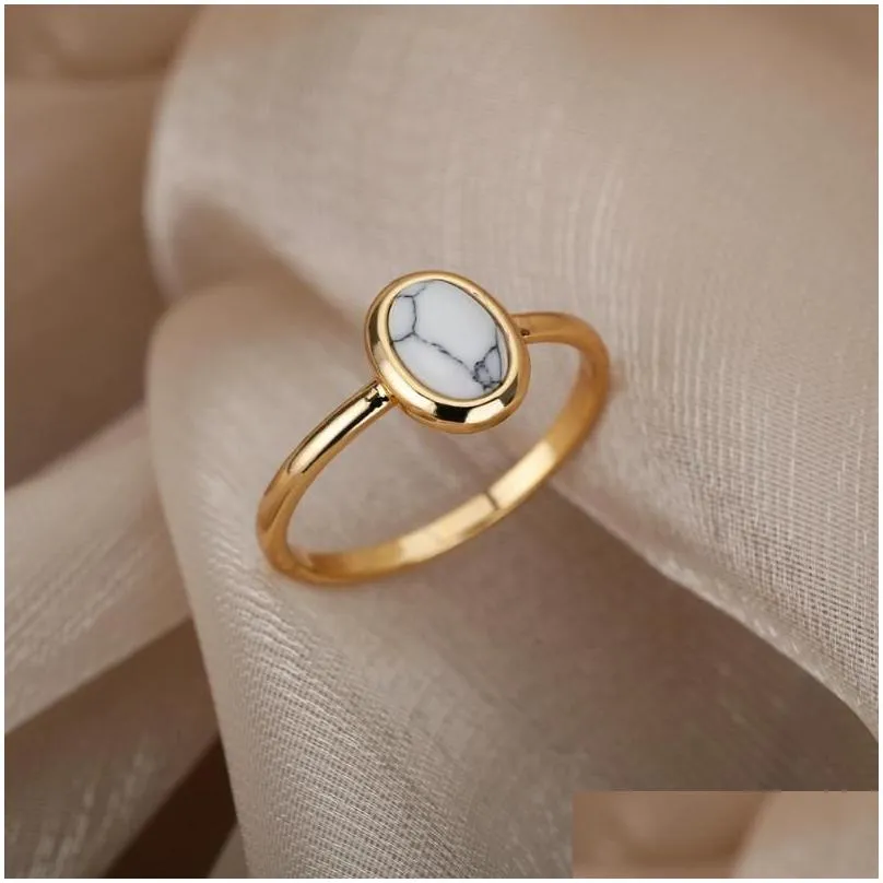 cluster rings vintage oval opal for women stainless steel gold stripe retro green moonstone accessories jewelry gift bohemian mujer