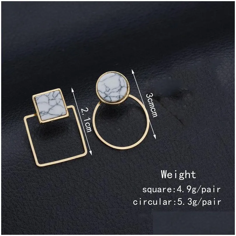 new fashion design geometric round white marble dangle earrings for woman charm jewelry gift