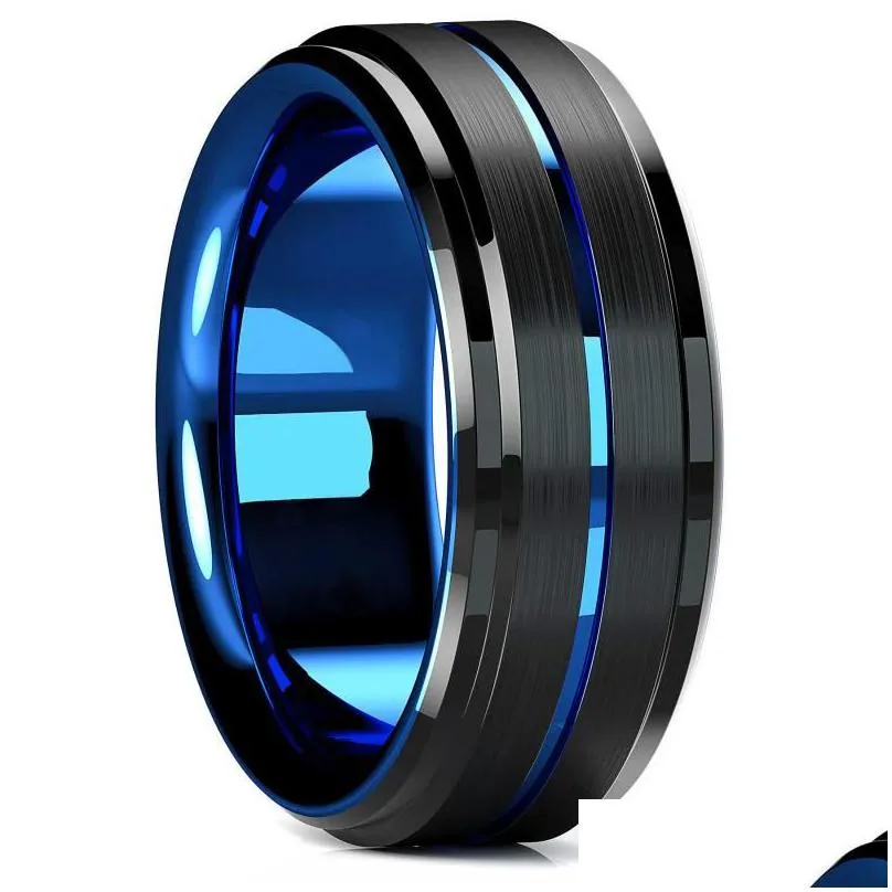 wedding rings fashion punk stainless steel gear wheel for men women inlay blue carbon fiber ring hiphop rock biker jewelry drop