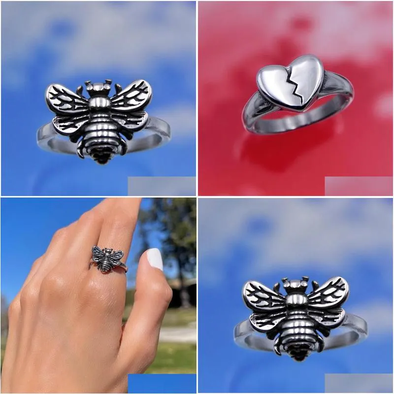 wedding rings ins hiphop street rock bee butterfly flame happy chrysanthemum heartbreak titanium steel ring for women men couple