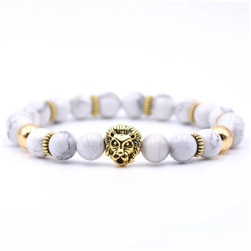 Gold  Head Gemstone Bead Stretch Bracelet Charms 8mm Stone Protection Healing Quartz Crystal Stretch Beaded Jewelry