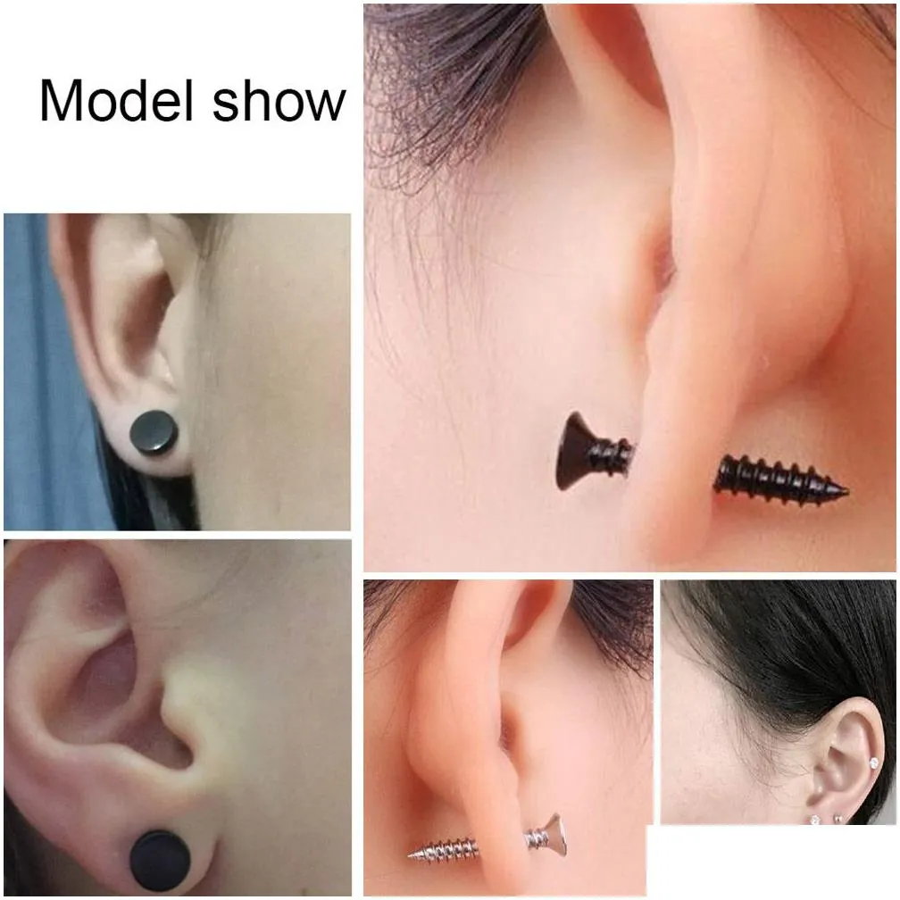 4/6pair stainelss steel punk ear studs set unisex screw barbell earrings for women men piercing jewelry accessories gift