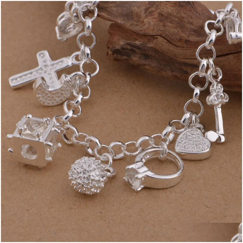 new silver bracelets multi pendant crystal bracelet for woman fashion jewelry gift