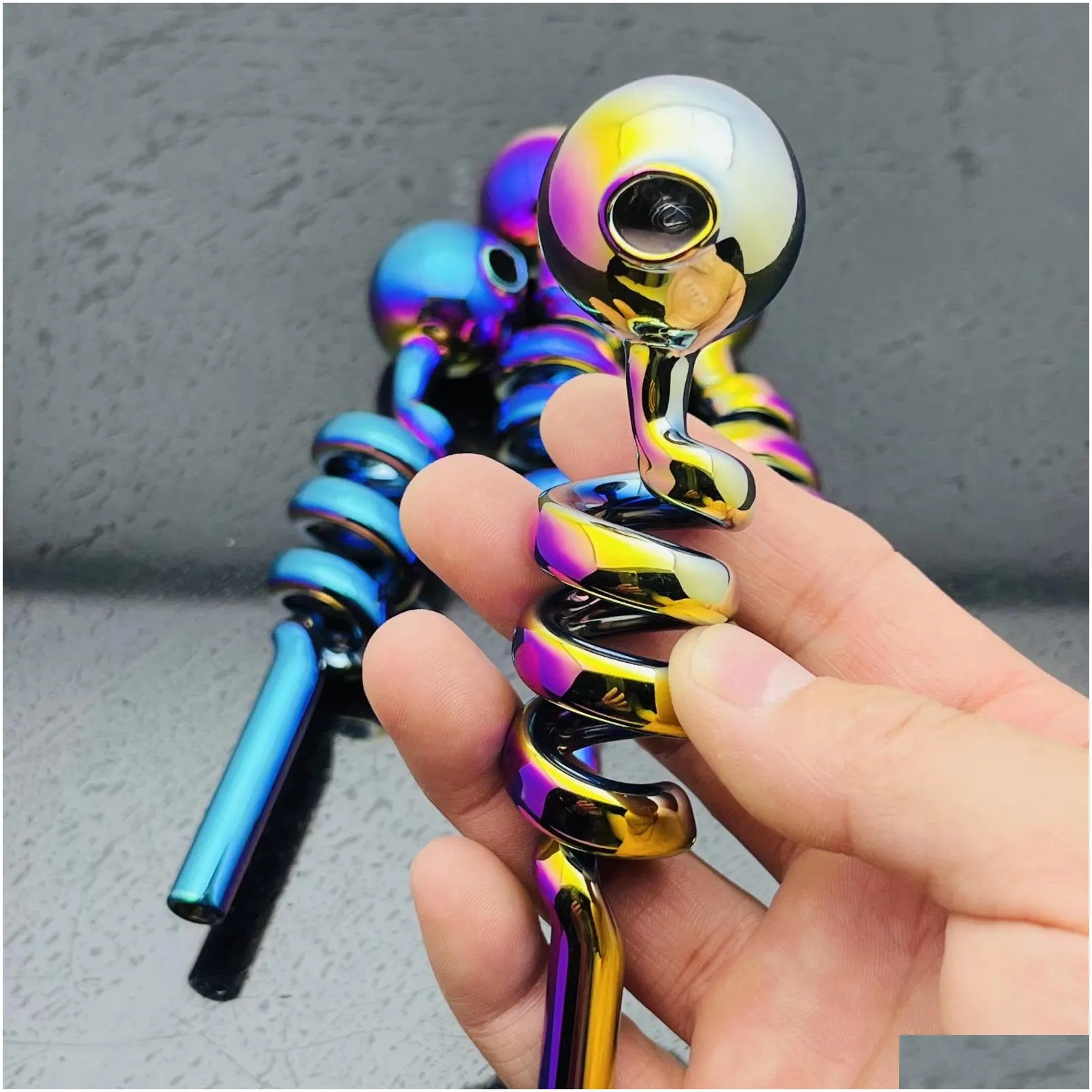 glass pipe oil burner bong hookah smoking electroplated colorful multi spiral glass smoke pot pipe