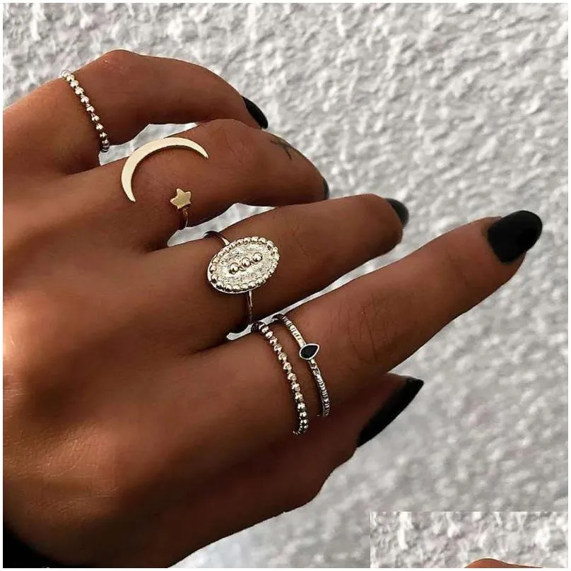 cluster rings trendy boho midi knuckle ring 3pcs/set for women crystal moon opal cross geometric finger fashion bohemian jewelry