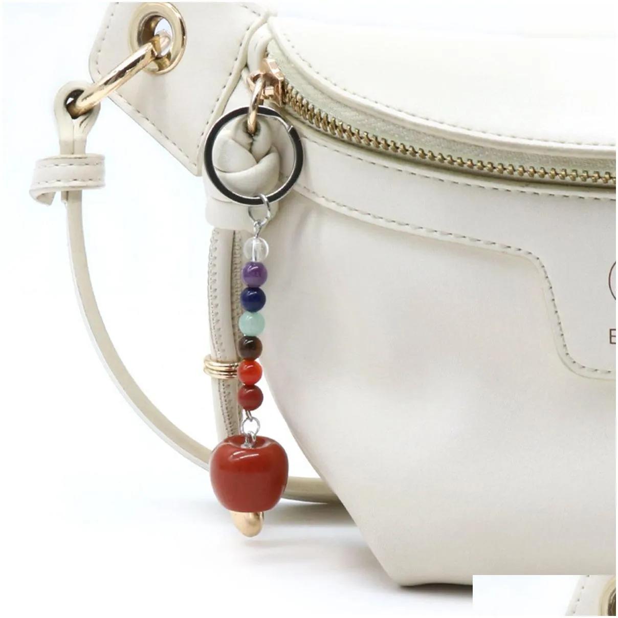 Wholesale Natural Chakra Bead  Pendant Keychain Healing Rose Crystals Gem Hanging Ornament Bag Decoration