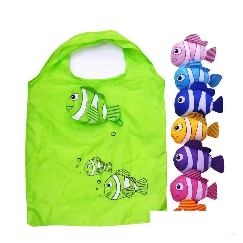 cute cartoon fish shopping bag travel reusable foldable handbag grocery tote storage home storage bags