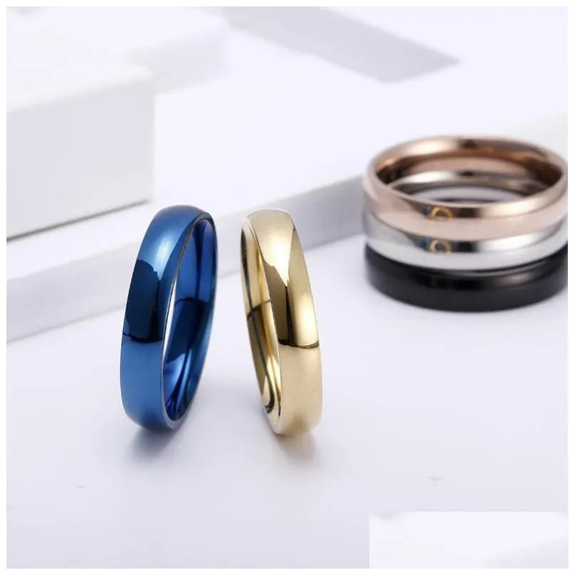 cluster rings 4mm simple fashion style smooth stainless steel classic gold color couple for women and men wedding engagement jewelry