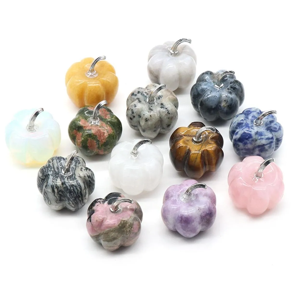 30mm Healing Pumpkin Kivi Stones Natural Crystal Hand Made Carving Pumpkin Shape Stone For Christmas Gifts